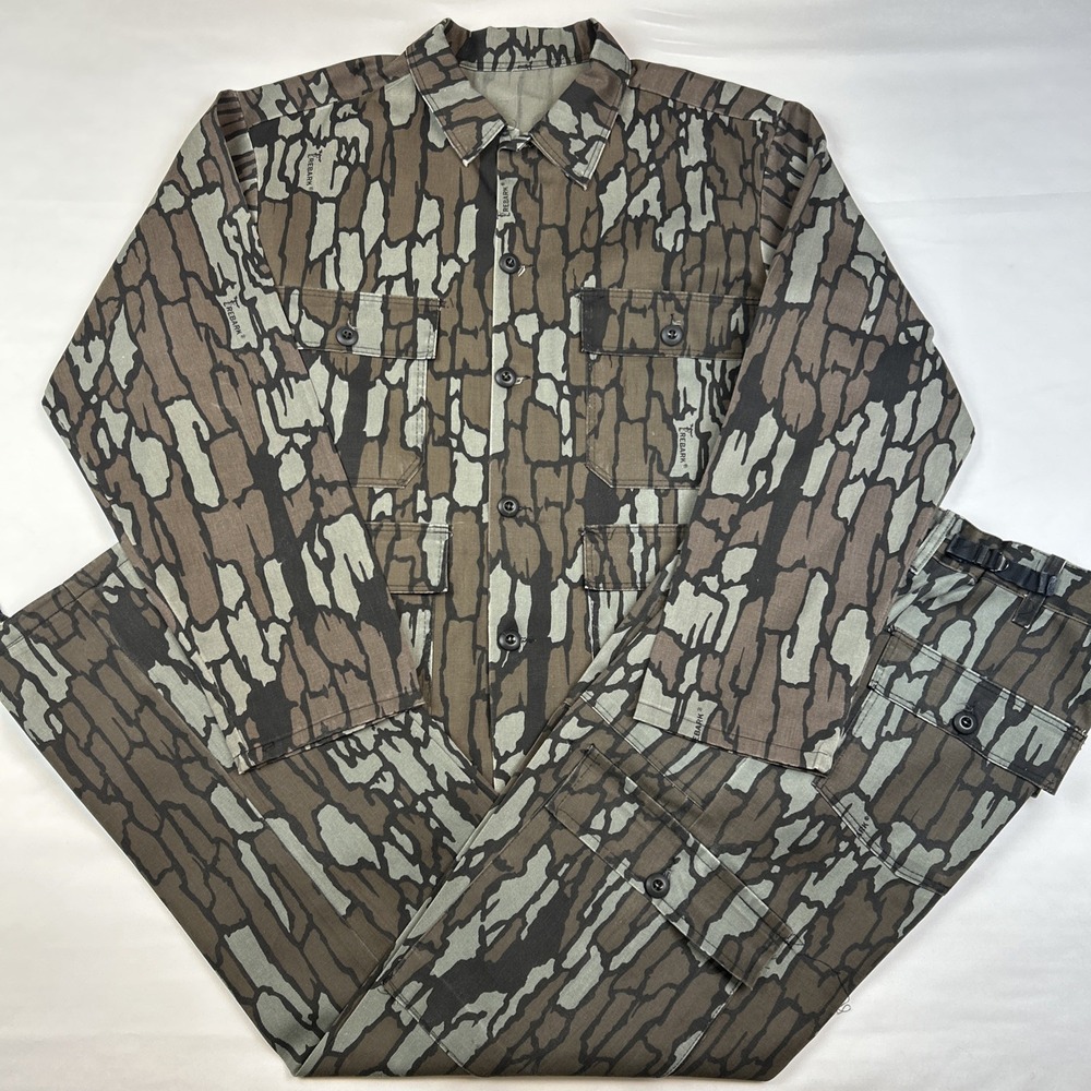 VTG Trebark Camo Combat Set Coat Shirt Sz XL Canvas 4 Pocket Hunting Pants 34x32